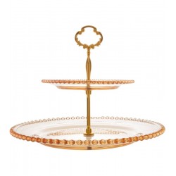 Prato Duplo 19X32x24cm Cristal Ecológico Para Doces Pearl Âmbar Metalizado